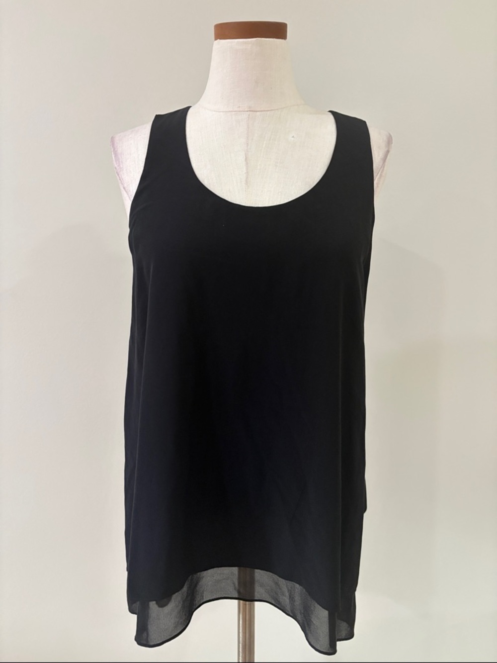 Eileen Fisher Black Scoop Neck Sleeveless double layer tank top relaxed small